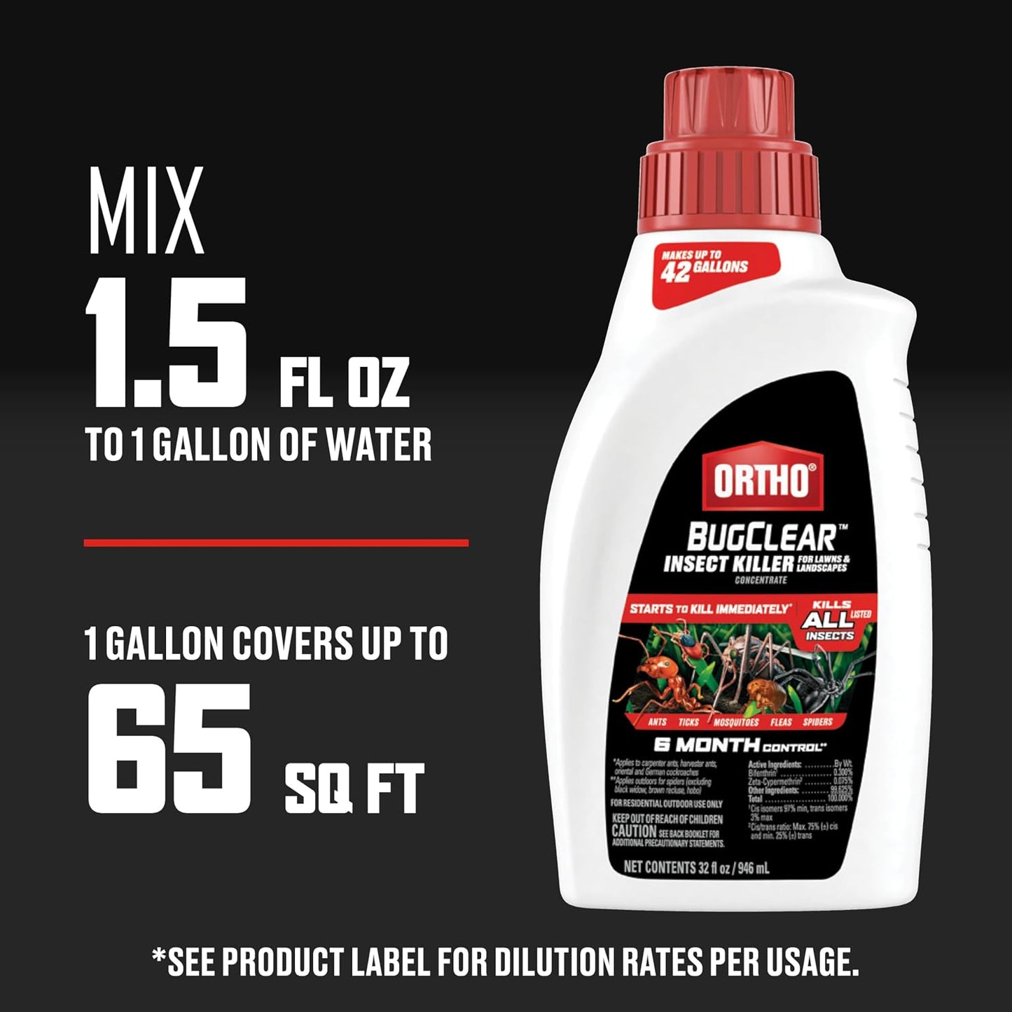 Ortho BugClear Insect Killer for Lawns & Landscapes Ready to Spray - Hose-End Applicator, Outdoor Bug Spray, Kills Mosquitoes, Ants, Spiders, and More, 32 fl. oz.