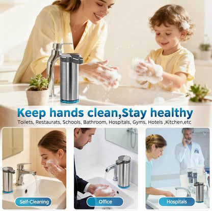 Automatic Foaming Soap Dispenser,Touchless Foam Soap Dispenser,12oz Rechargeabled Wall Mounted Smart for Bathroom and Kitchen Dish Soap,Easy for Toddlers（Brushed Silver）