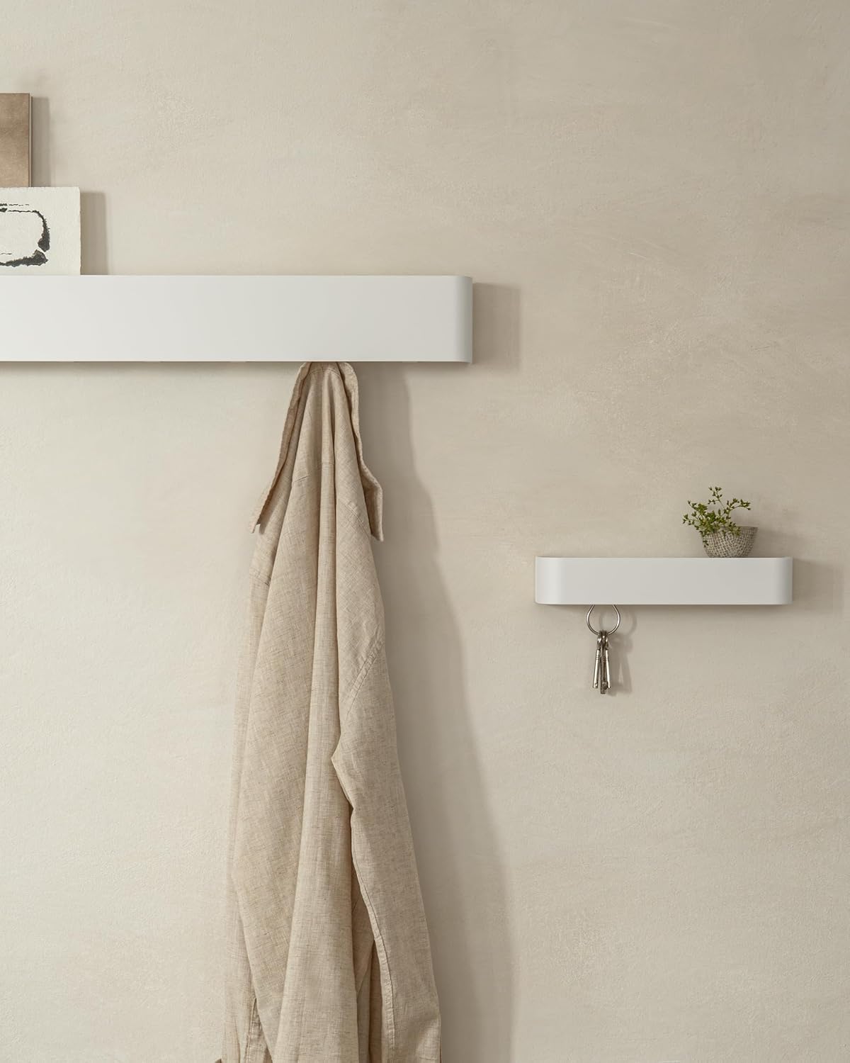 Kazai. Key Holder for Wall 'Tone' | Minimalist Key Hooks Design from Berlin | Modern Key Hanger with Metal Shelf | Key Hook Wall Mounted as Hallway Furniture | Sand Taupe