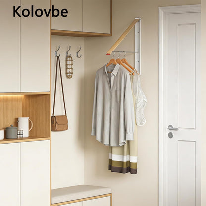 Clothes Drying Rack Wall Mounted for Laundry Balcony RV, Wood Color | Indoor Space Saving Foldable Collapsible Heavy Duty Door Mount