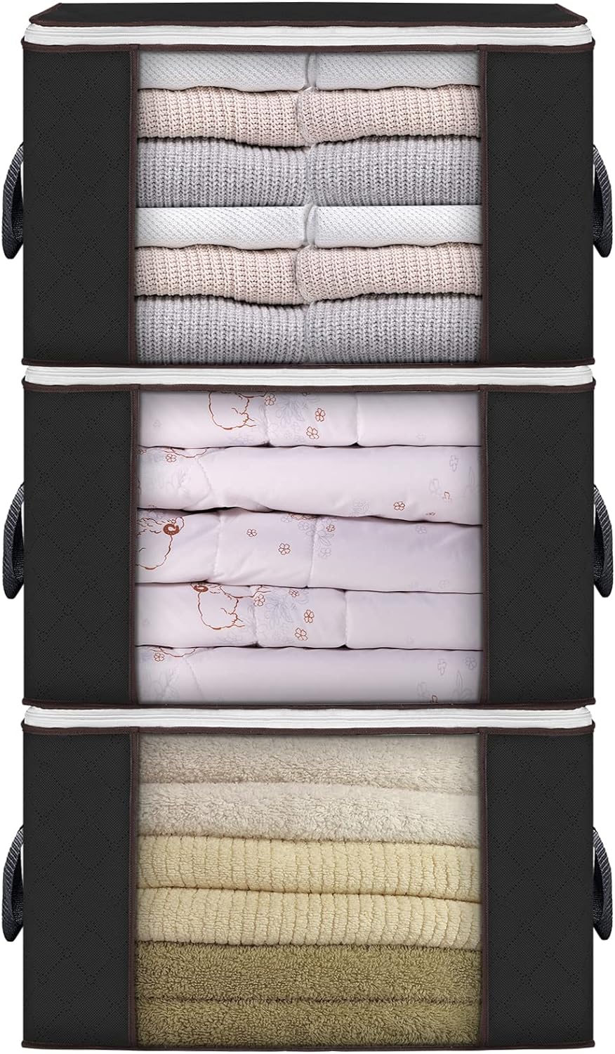 90L Large Storage Bags, 6 Pack Clothes Storage Bins Foldable Closet Organizers Storage Containers with Reinforced Handle for Clothing, Blanket, Comforters, Bed Sheets, Pillows and Toys (Gray)