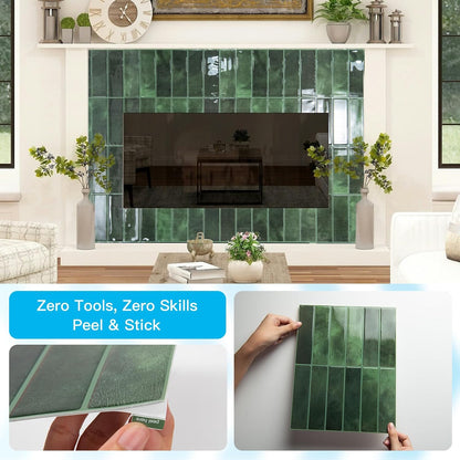 Art3d 11.4 x 9 Inch Heavy-Duty Peel and Stick Backsplash for Home Décor, 10-Pack PVC Wall Tiles for Kitchen Countertop, Green