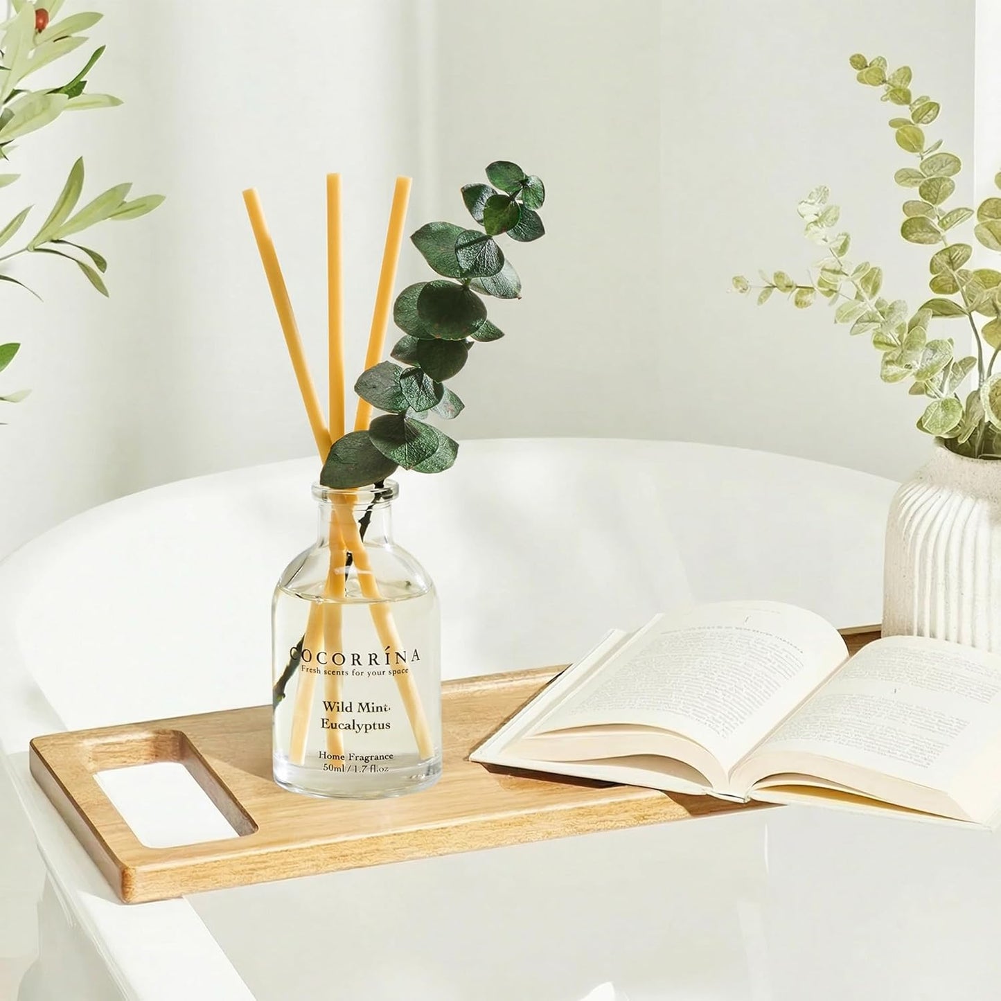 COCORRÍNA Eucalyptus Reed Diffuser Set of 3 - Eucalyptus & Moss, Clean Linen, Ocean Mist Scents, 1.7 fl oz Each, Total 5.1 oz, Scented Oil Diffusers for Home & Office