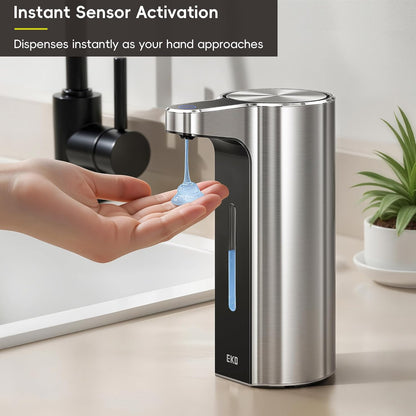 EKO Aroma 9 fl oz Automatic Liquid Soap Dispenser, Rechargeable & Water-Resistant Soap Dispenser for Kitchen and Bathroom with Adjustable Volume Control (Matte Black Steel)