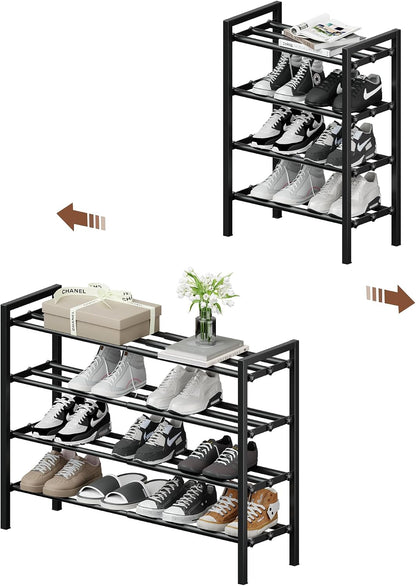 2 Tier Shoe Rack - Expandable Shoe Organizer for Closet, Adjustable Metal Shoe Shelf Storage, Stackable Long Shoe Stand Holder for Garage, Entryway, Door Entrance