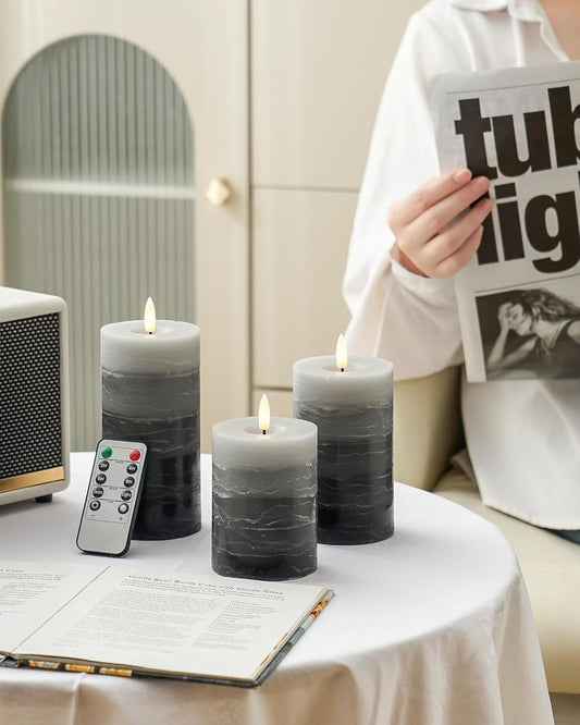 Stmarry White Flameless Candles with Remote and Timer, Real Wax Made LED Pillar Candles Battery Operated with 3D Flickering Flame - 3" x 4",5",6" - Set of 3