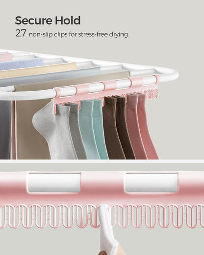 SONGMICS Clothes Drying Rack, with Sock Clips, Metal Laundry Rack, Foldable, Space-Saving, Free-Standing Airer, with 2 Height-Adjustable Gullwings, Indoor Outdoor Use, Gray ULLR052G01