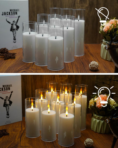 kakoya Flickering Flameless Candles Battery Operated with Remote and 2/4/6/8 H Timer Plexiglass Led Pillar Candles Pack of 9(D2.3 xH5.5 6.5" 7.5") with Realistic 3D Wick Candles for Home Decor(Ivory)