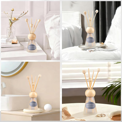 Reed Diffuser Set, Blue Bell Scent with Reed Sticks, 1.7 fl oz / 50ml Cone-Shaped Bottle with Round Wooden Cap, Ideal for Bathroom, Bedroom, Office, Home Fragrance for Shelf Decor Air Freshener Gift
