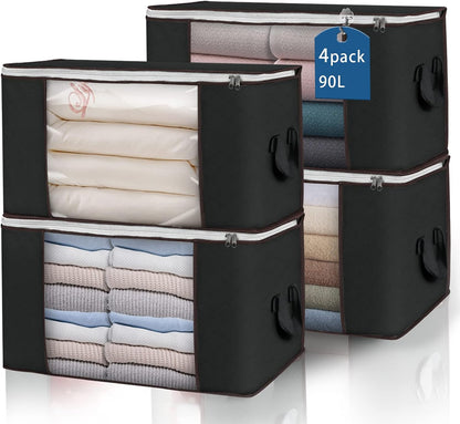 90L Large Storage Bags, 6 Pack Clothes Storage Bins Foldable Closet Organizers Storage Containers with Reinforced Handle for Clothing, Blanket, Comforters, Bed Sheets, Pillows and Toys (Gray)