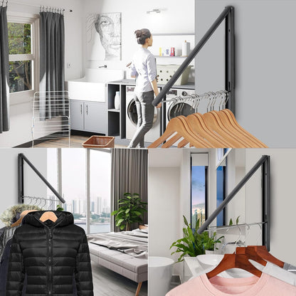 Foldable Clothes Drying Rack, Dark Gray | Wall Mounted, Retractable, 0.43'' Thickness, Space Saving, Aluminum