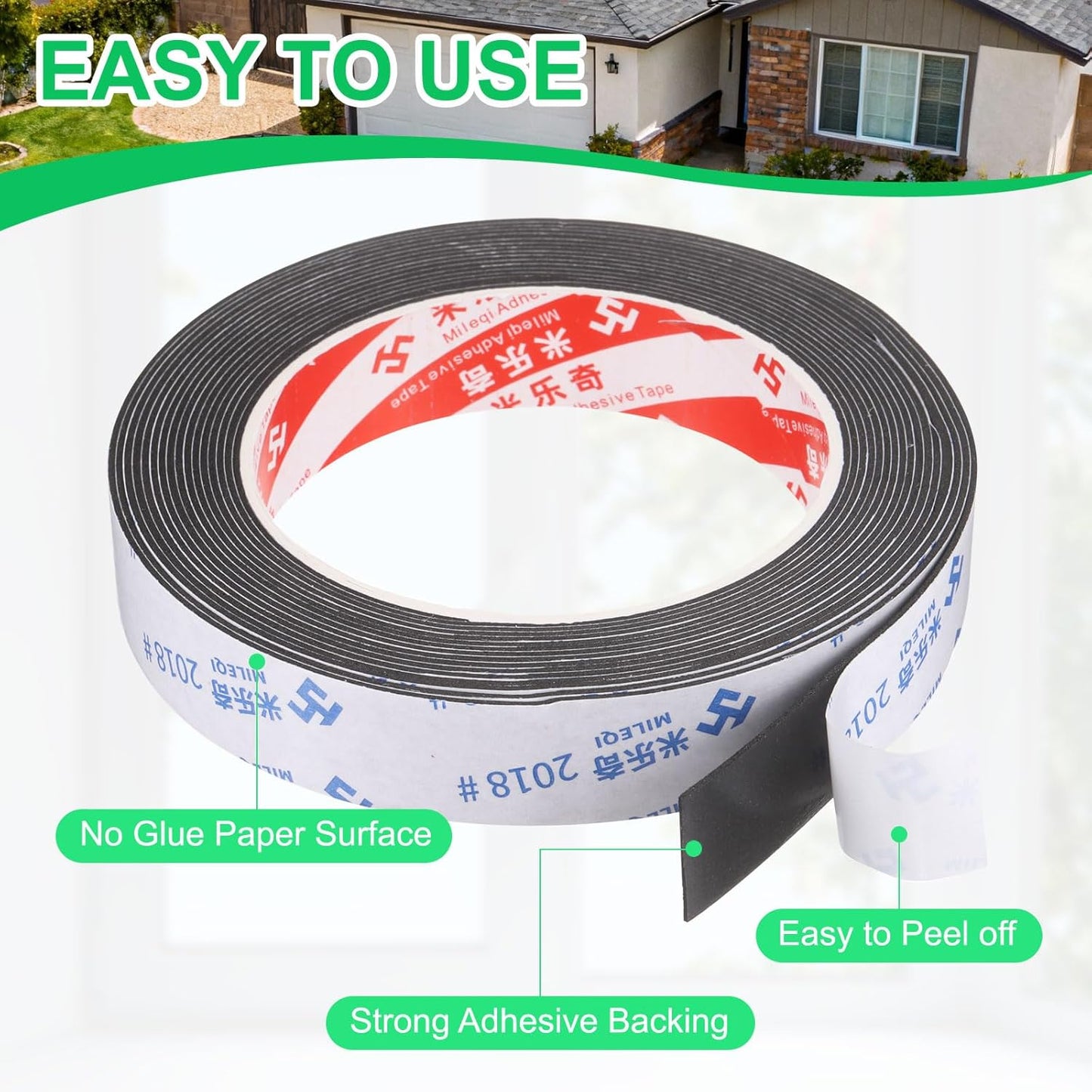 PATIKIL Sponge Rubber Foam Tape, 5/8" W x 1/8" t x 16.4ft l Self-Adhesive Foam Insulation Tape Weather Stripping for Window Door Soundproofing Weatherstrip AC Seal Strip, Black