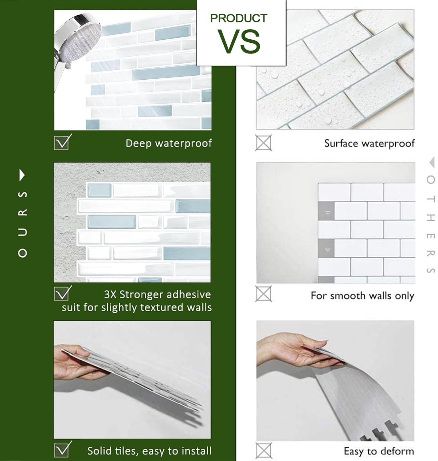 STICKGOO Peel and Stick Backsplash - 10 Sheets of 12”×12” - 3D Self Adhesive Peel and Stick Tile Backsplash for Kitchen & Bathroom