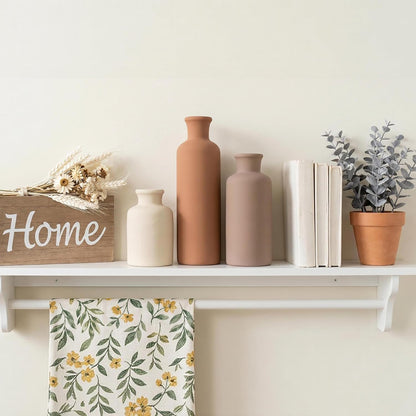 Ceramic Vase Set of 3, Modern Minimalist Neutral Home Decor, Boho Rustic Farmhouse Decorative Vases for Pampas Grass Dried Flowers | Table Centerpiece Entryway Mantel Bookshelf(Black Mix Set - Gray#1)