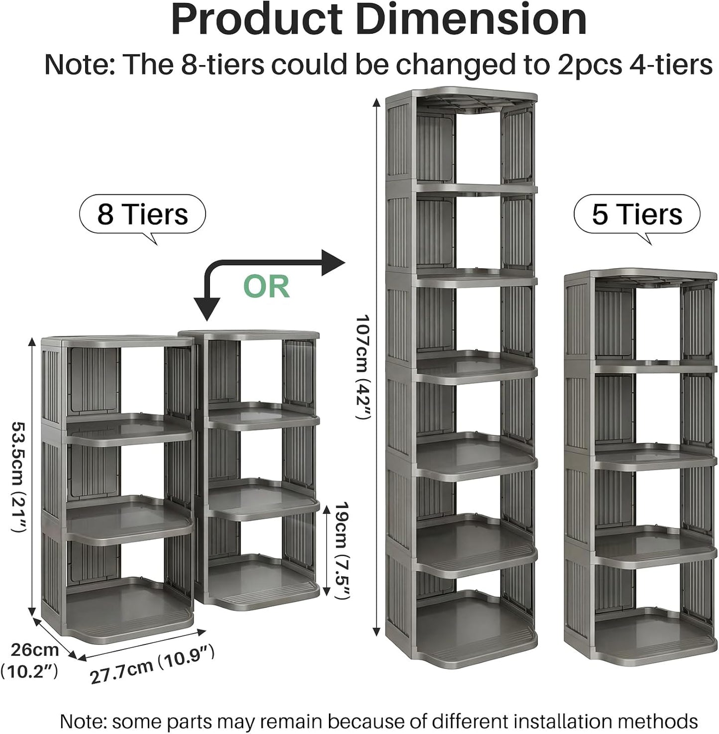 Kitstorack 8-Tier Vertical Plastic Shoe Rack, Freestanding Stackable Storage Organizer for Small Closets and Tight Spaces