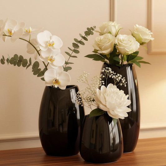 hjn Ceramic Vase Set of 3 White Flower Vase for Home Decor, Modern Decorative Vases for Flowers/Ideal Shelf Decor/Table/Living Room/Kitchen/Office-White