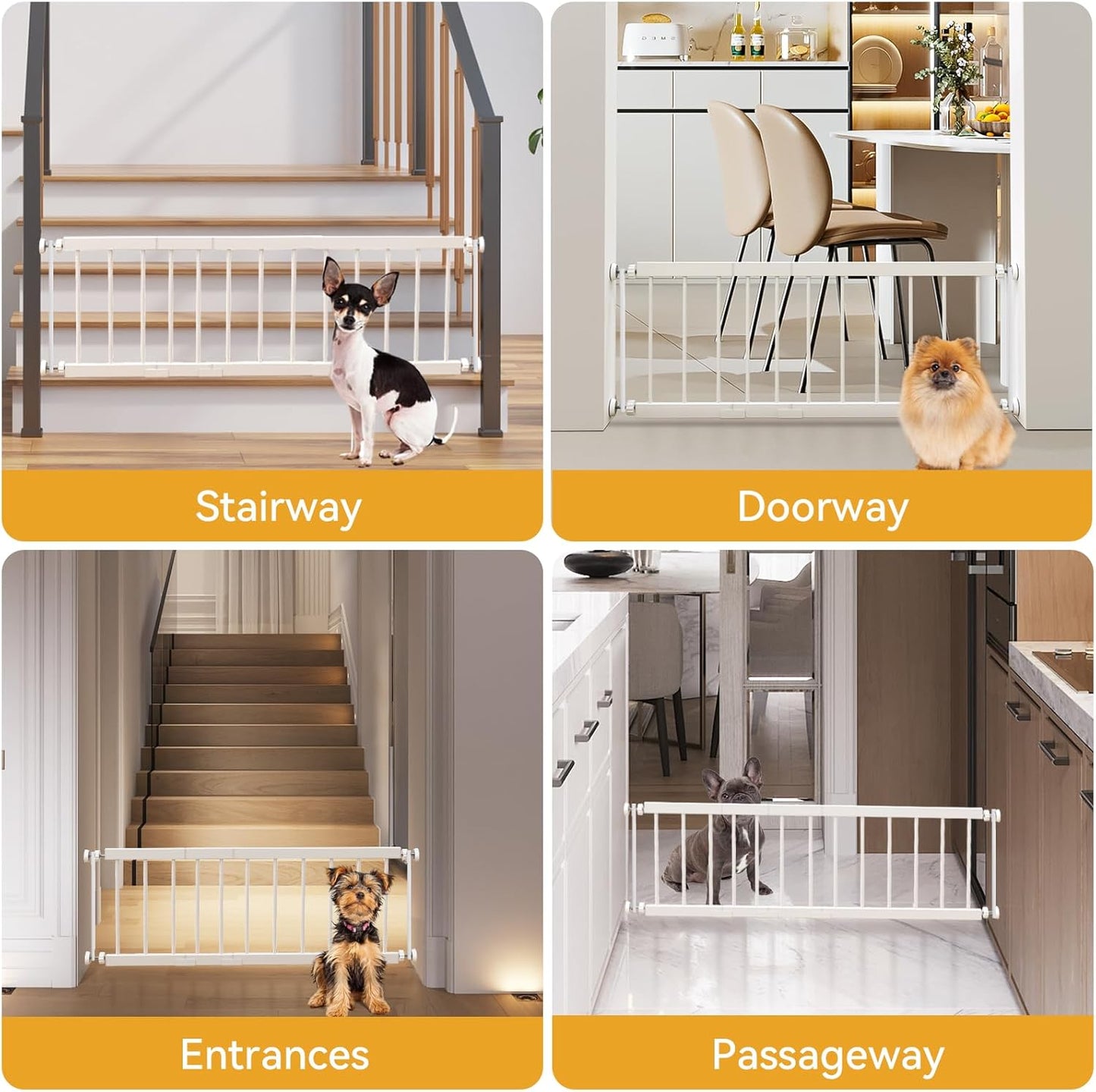 Fldofaves Dog Gate - 18"-45" Adjustable Extra Wide Metal Baby Gate to Step Over, 10" Tall Small Pet Gate with 3 Extension Kits, Pressure Mounted for Doorways & Stairs