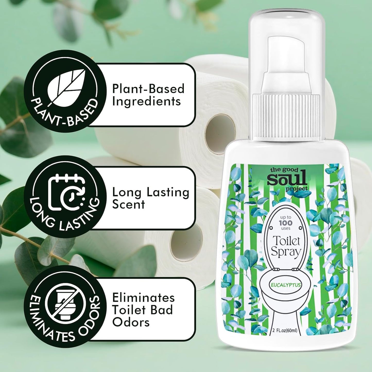 THE GOOD SOUL PROJECT Toilet Spray for Poop, Fresh Citrus, Bathroom Spray Odor Eliminator, 2Fl Oz 2 Pack