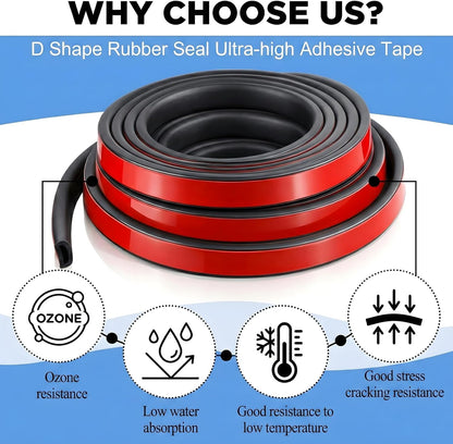 2 Rolls Weather Stripping Door Seal, Total 52FT Self-Adhesive EPDM D Shape Foam Rubber Seal Strip for Boat, Auto, Marine, RV, Garage Doors/Window and More, W:0.75"; H:0.375"