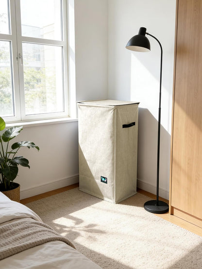 WTREE Laundry Hamper with Lid, Reinforced Sturdy Clothes Hamper with Anti-Puncture Base, Large Collapsible Laundry Basket with Removable Liner Bag, Tall Dirty Clothes Bin for Family, 100L Grey