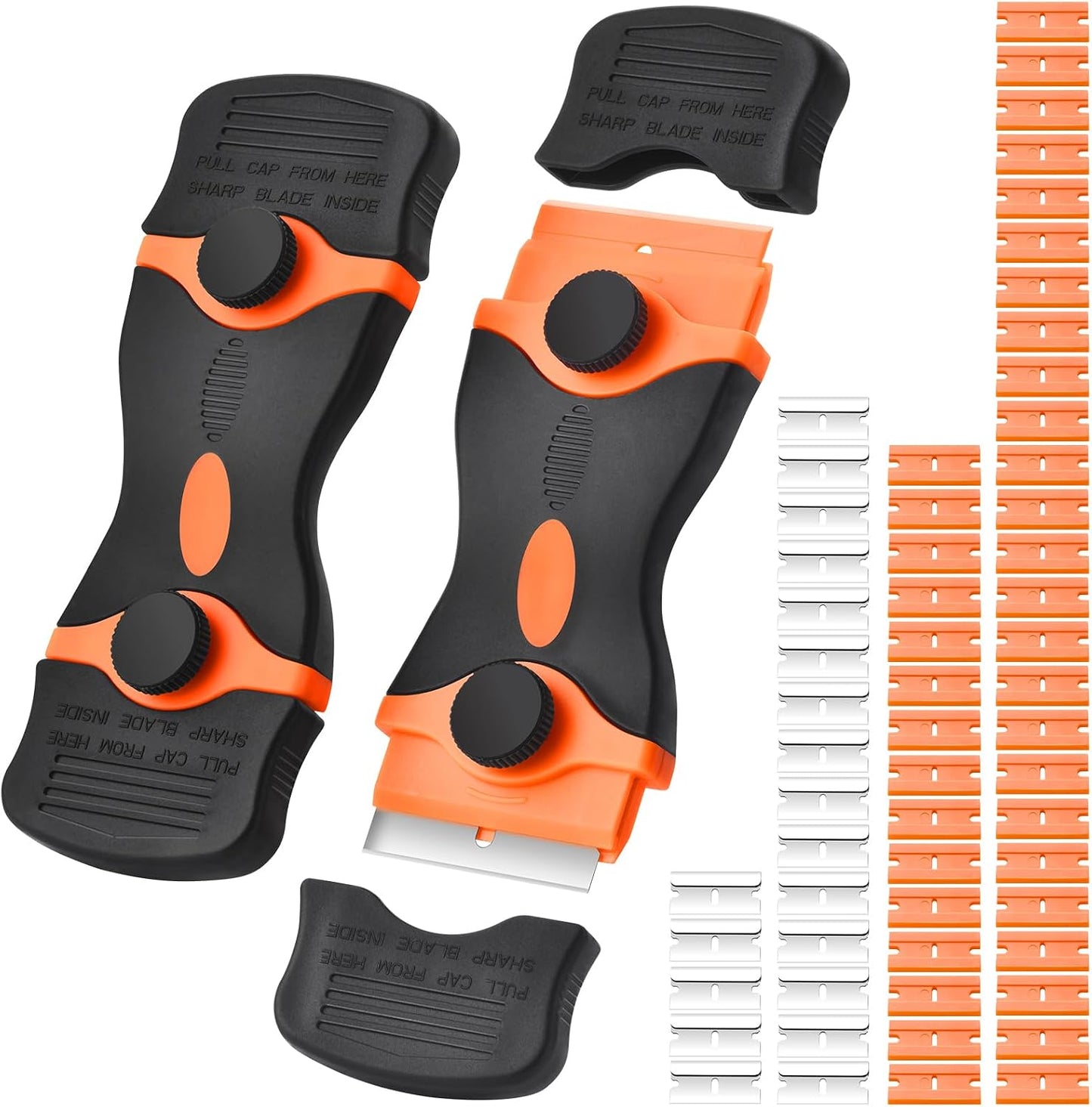 2 Pack Razor Blade Scraper Tool, 2-in-1 Razor Scraper With 60 Pcs Razor Blades 20 Pcs Metal and 40 Pcs Plastic Razor Blades, Cleaning Scraper Tool, Cooktop, Paint, Glass Scraper, Decal, Sticker, Label