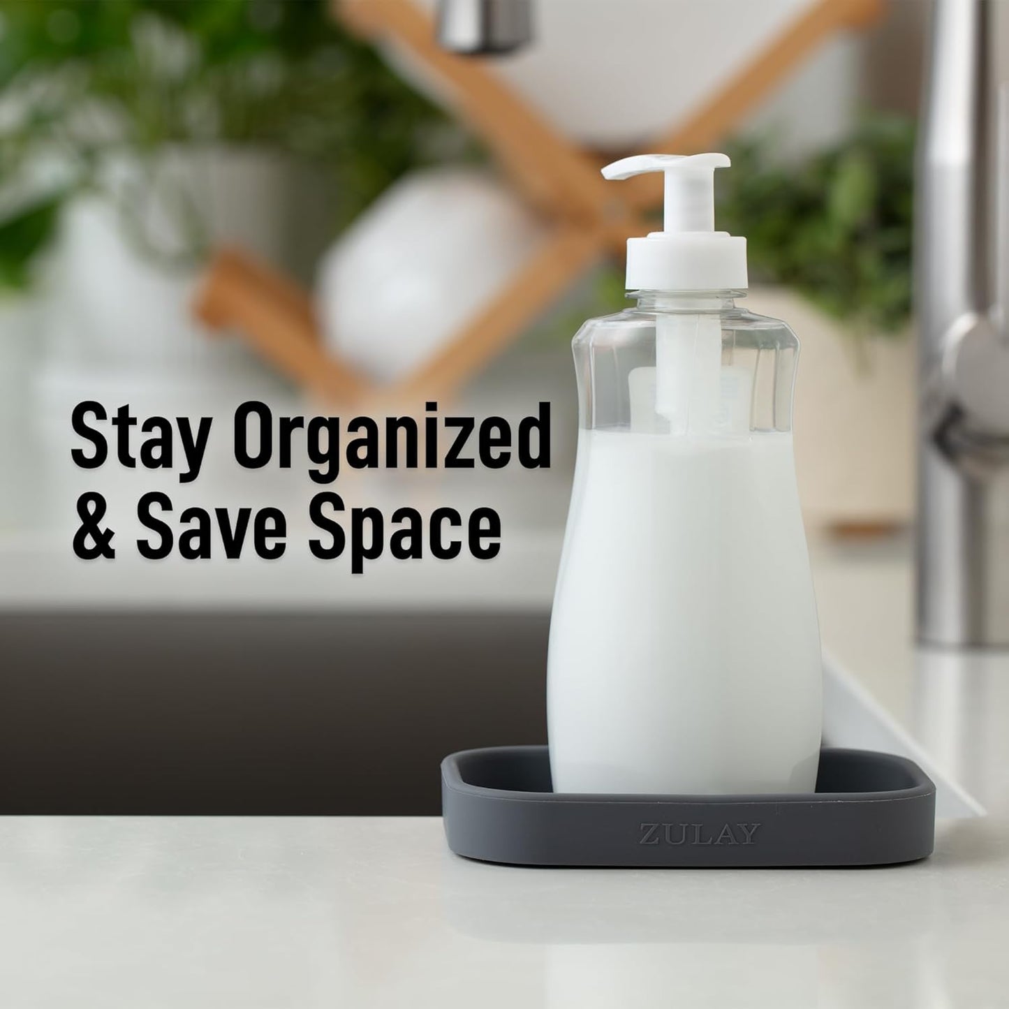 Zulay Kitchen (9x3.5in) Sponge Holder for Kitchen Sink - Flexible Heavy-Duty Multipurpose Sink Caddy - Counter Organizer for Kitchen, Bathroom, Makeup, Trinkets & More! (Grey)