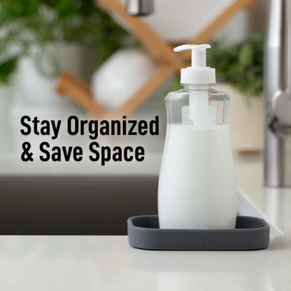 Zulay Kitchen (9x3.5in) Sponge Holder for Kitchen Sink - Flexible Heavy-Duty Multipurpose Sink Caddy - Counter Organizer for Kitchen, Bathroom, Makeup, Trinkets & More! (Grey)
