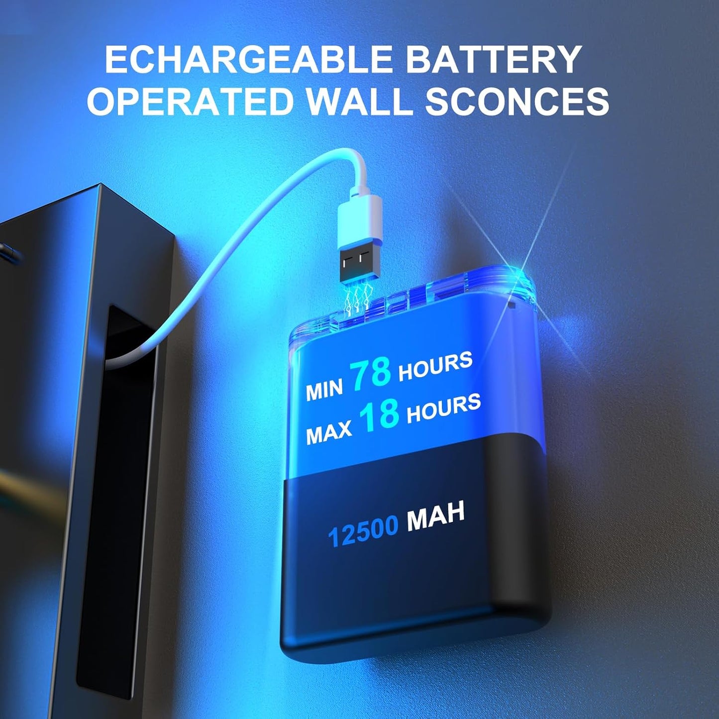 Crystal Battery Operated Wall Sconces Set of 2, Black Rechargeable Wireless Wall Light Fixtures with Remote Control, 3CCT and 12 RGB Dimmable Wall Lamps for Bedroom Living Room Hallway