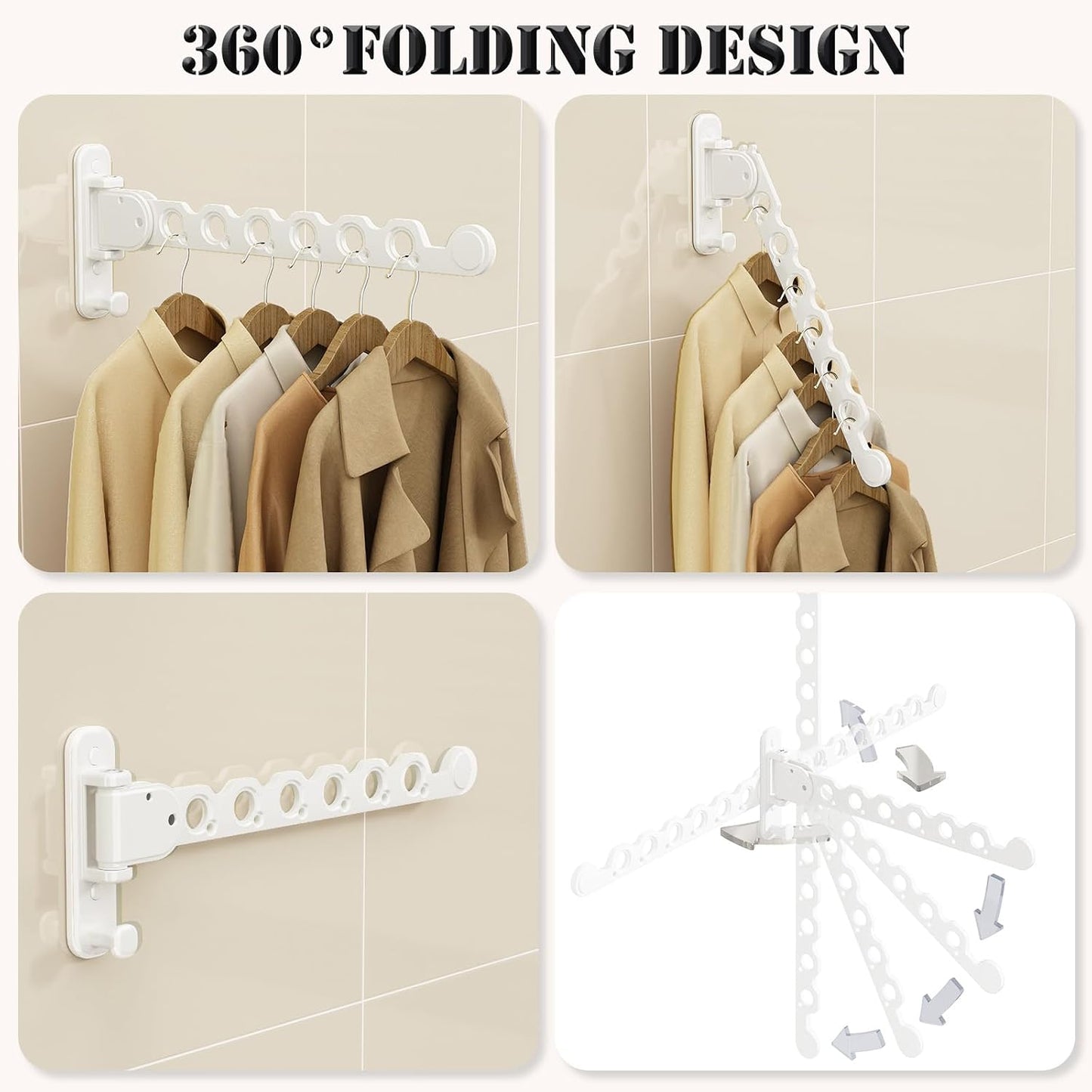 Wall Mounted Clothes Hanger Drying Folding Racks | Full 180° horizontal & vertical pivot