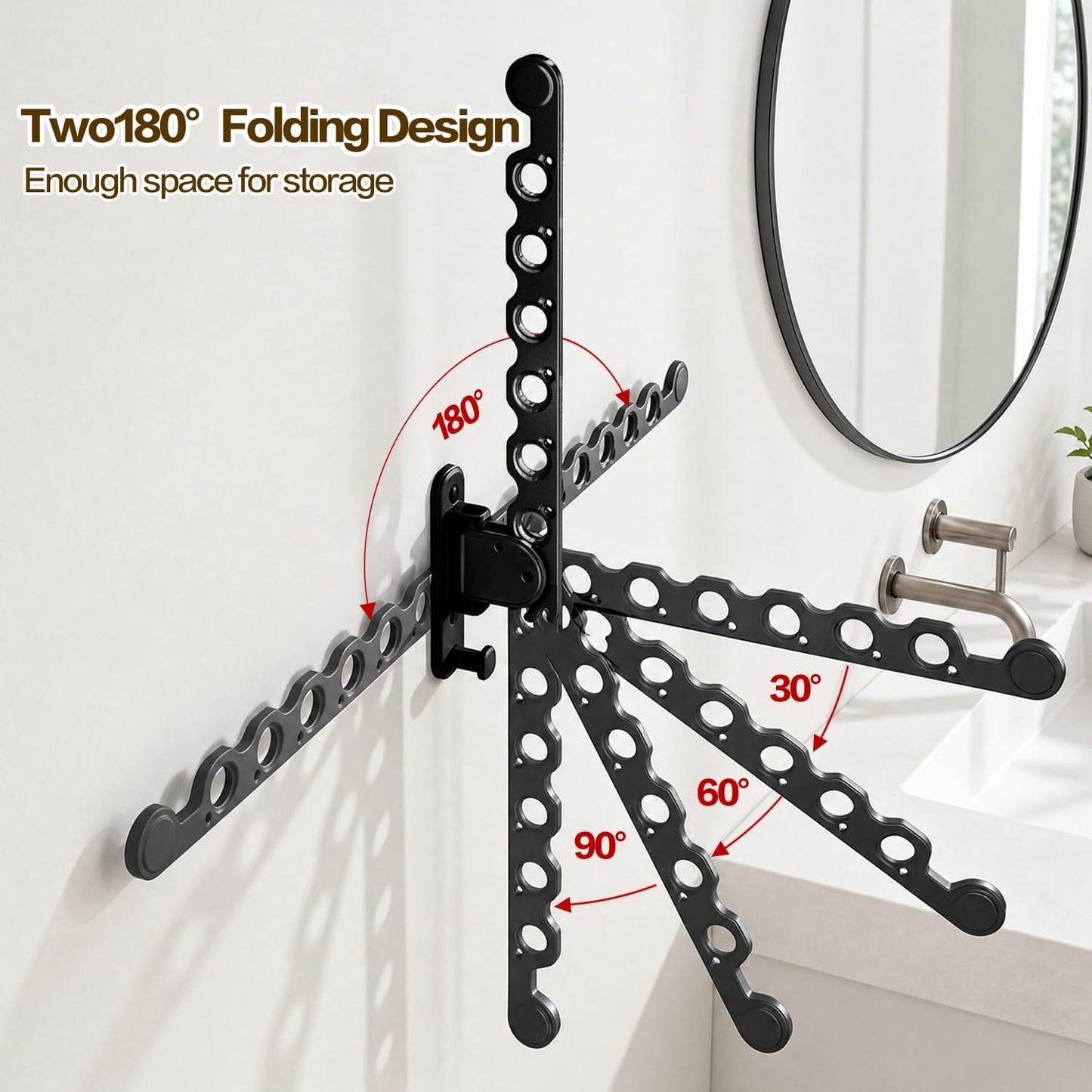 Wall Mounted Clothes Hanger Drying Folding Racks | Full 180° horizontal & vertical pivot