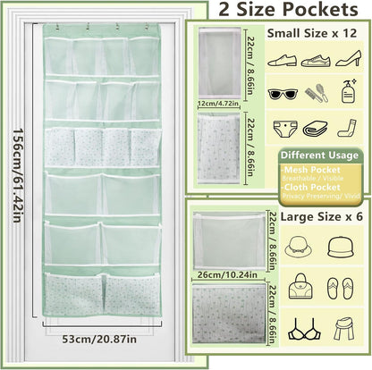 2 Pack- 12 Pocket Over Door Hanging Storage Organizer with 4 Kinds Pouch,Back of Closet Hanging Shelf Storage Organization for Sock,Hat,Underwear,Behind Door Caddy in Bedroom,Bathroom,Entrance,Dorm,RV