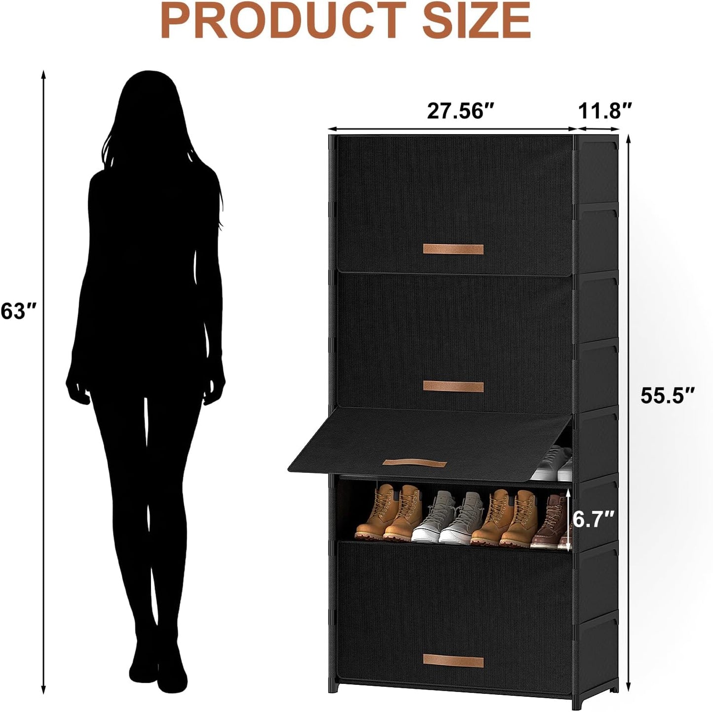 Shoe Rack, 5 Tier Shoe Storage Cabinet with Door 20 Pair Plastic Shoe Shelves Organizer for Closet, Entryway, Hallway, Bedroom, Black