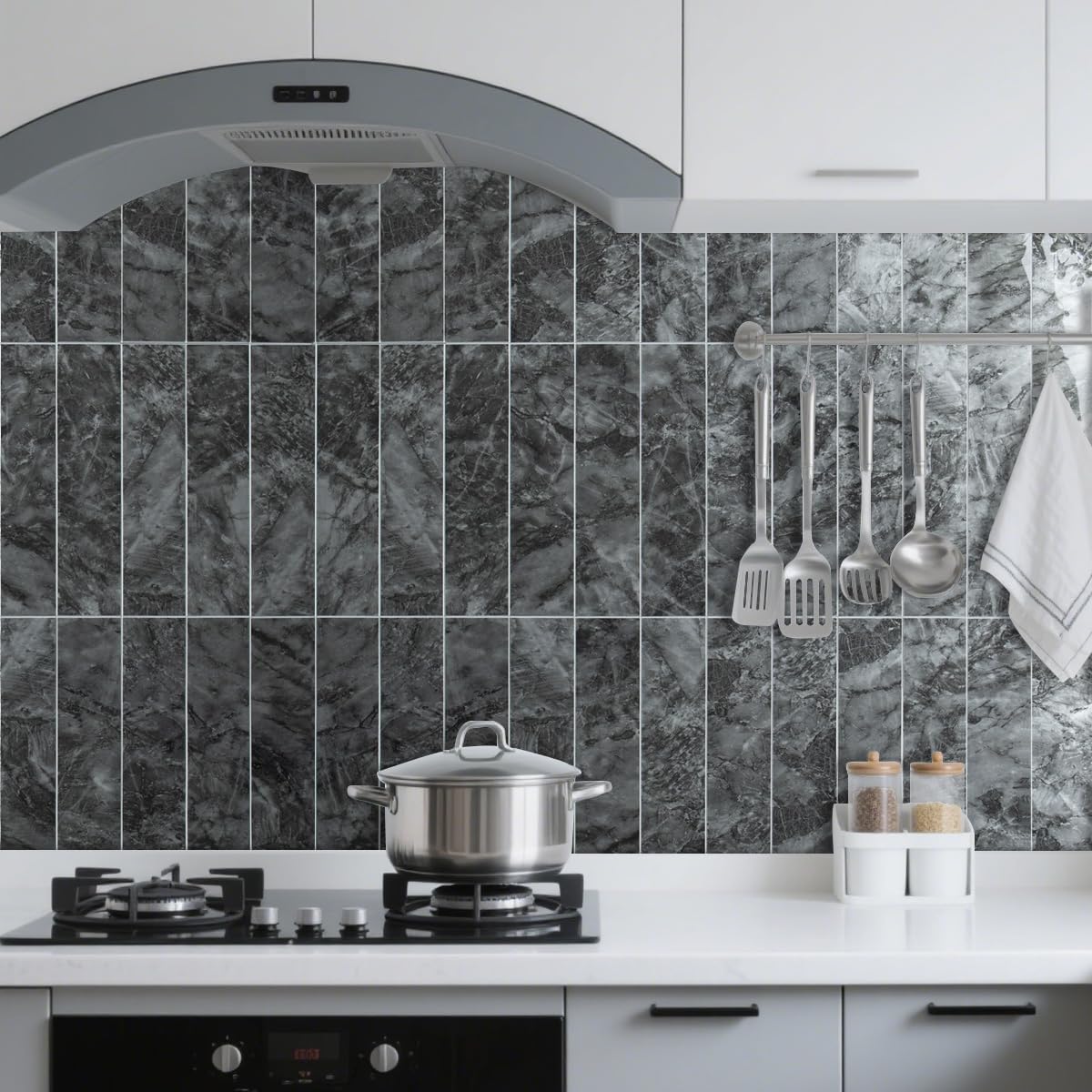 AULIGET 40-Piece Polished White Marble with Gold Peel and Stick Backsplash Wall Tiles, 3" x 12" PVC Faux Stone Stick on Tiles for Backsplash Kitchen, Bathroom, Laundry Room, Camper, Fireplace