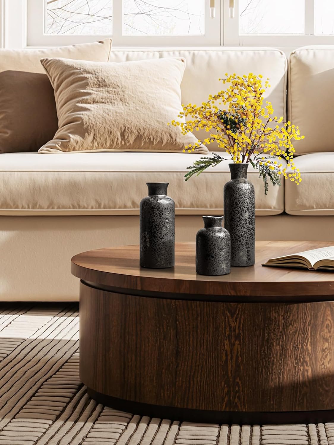 LE TAUCI Ceramic Vase Set of 3, Matte Flower Vases for Fresh or Dried Flowers, Modern Farmhouse Home Decor for Coffee Table, Mantel, Shelf, Entryway, Speckled White