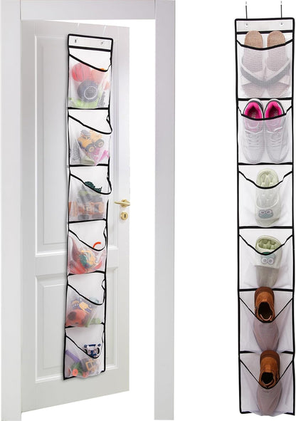 GOMAJI 6 Large Breathable Mesh Pockets, Over The Door Shoe Organizer, Boots Hanging Storage Shoe Rack for Closet, Accessories - - White