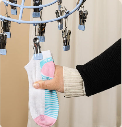 Drying Rack for Sock, Stainless Steel Sock Drying Rack with 24 Clips, Swivel Hook Windproof Hanger for Sock, Bras, Towel, Underwear, Laundry, Hat, Scarf, Pants, Gloves(Pink)