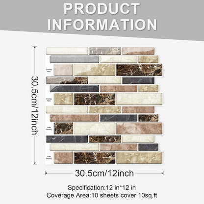 10 Sheets Peel and Stick Backsplash, Peel and Stick Tiles, Marble Look Wall Tiles Backsplash for Kitchen and Bathroom, Livingroom, 12”x12”,Blue&Grey