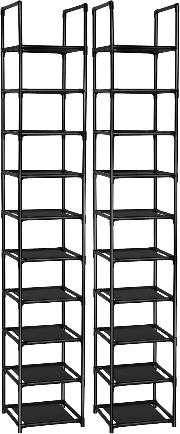 FIDUCIAL HOME 10 Tiers Vertical Shoe Rack 10 Pairs Skinny Shoe Shelf | Tall Narrow Space Saving for Entryway Closet, Easy to Assemble, 11"L x 11"W x 68.8"H