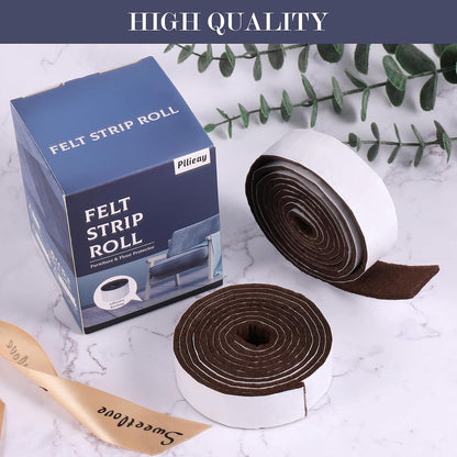 Pllieay 2 Pack Felt Strip Rolls with Adhesive Backing Heavy-Duty Felt Furniture Pads for Hardwood Floors and Rocking Chair to Protect Surface from Scratches & Damage(Brown, 118 x 2 x 0.12 Inch)
