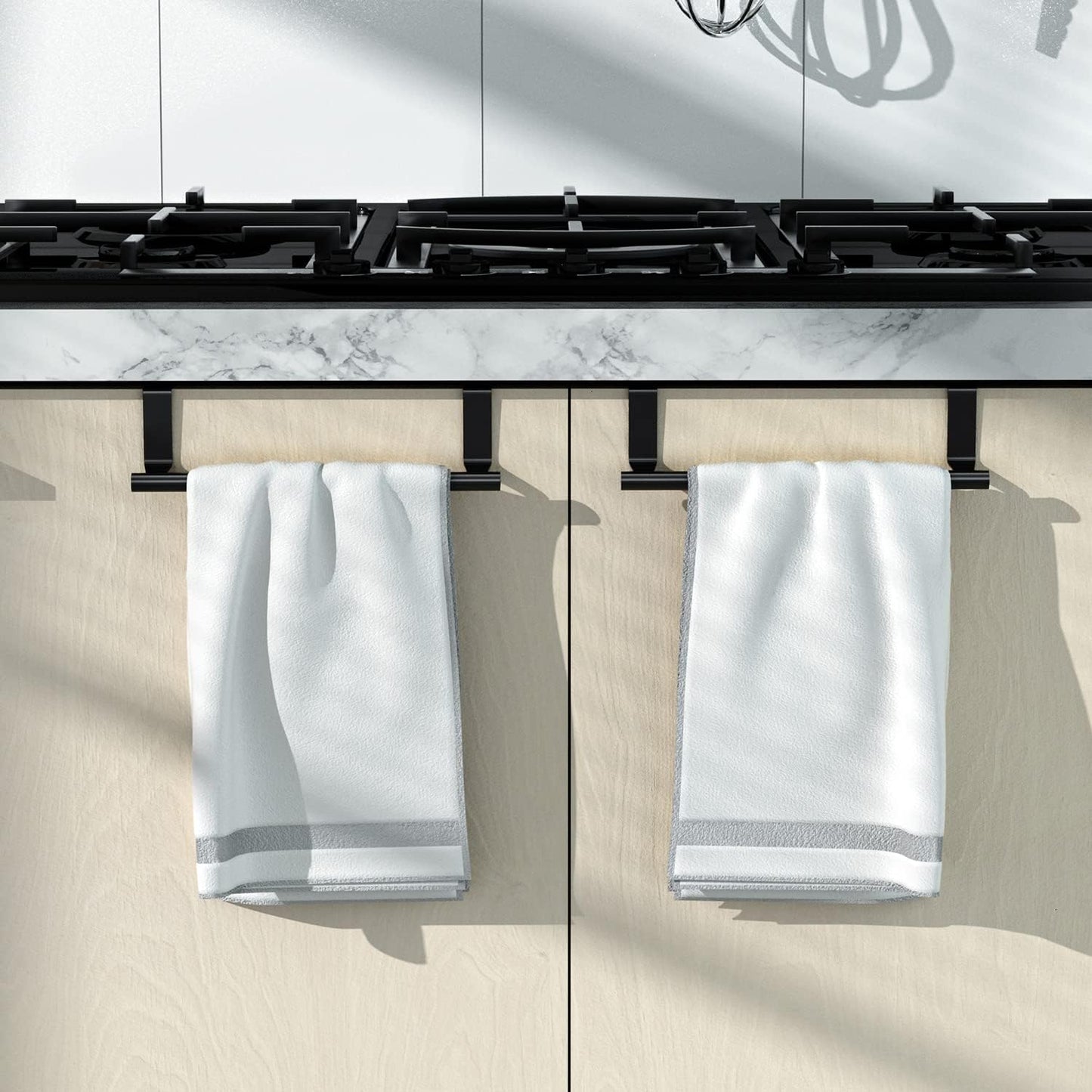 Stainless Steel Over Door Towel Rack Bar Holders for Universal Fit on Over Cabinet Cupboard Doors 2 Pack (Sliver)