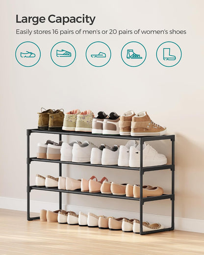 SONGMICS Shoe Rack, 6-Tier Shoe Organizer, Metal Storage Shelf, Upright or Upside Down, for 24-30 Pairs, Stackable, for Entryway, 11.8 x 36.2 x 42.7 Inches, Black ULSA306BH01