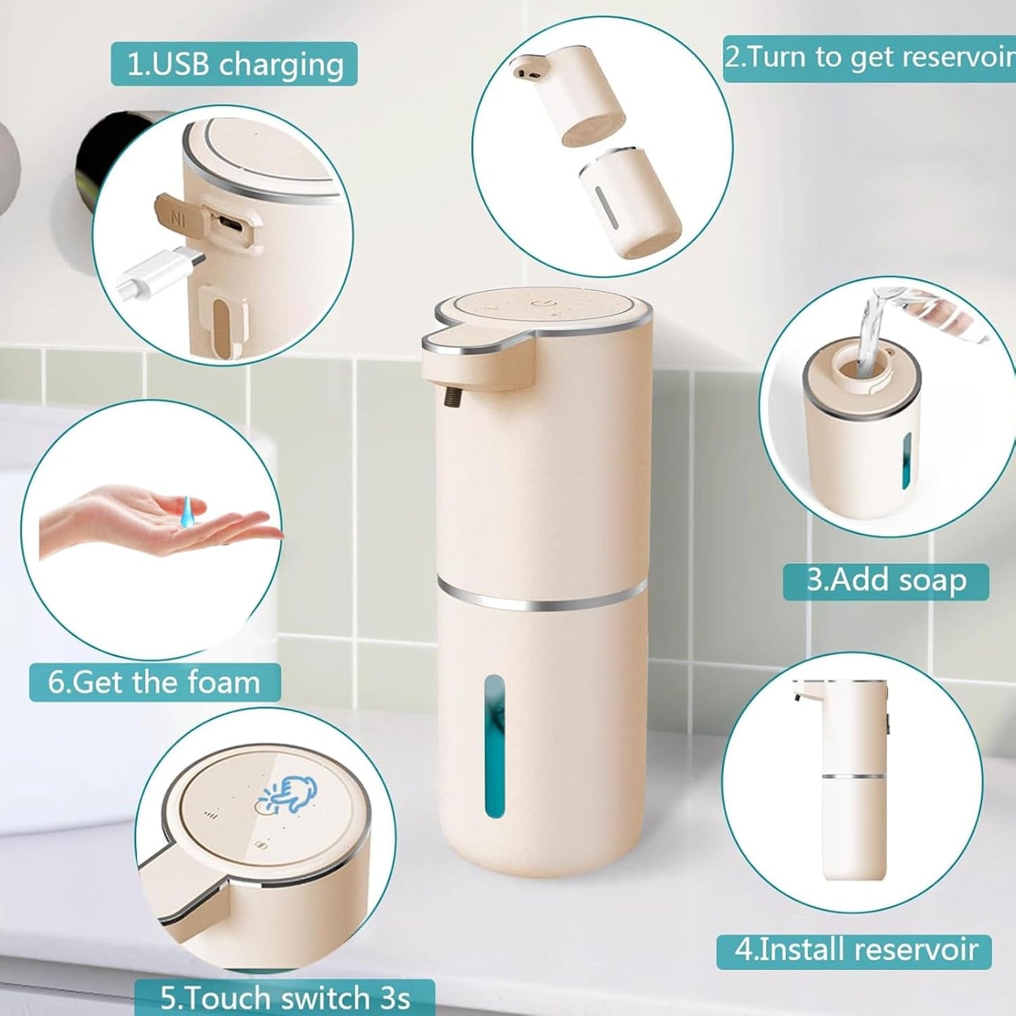Automatic Soap Dispenser – Touchless Foaming Soap Dispenser 400ml USB Rechargeable Dispenser Electric Wall Mounted 4levels Adjustable Foam Soap Dispenser Pump for Bathroom Kitchen(Silver)