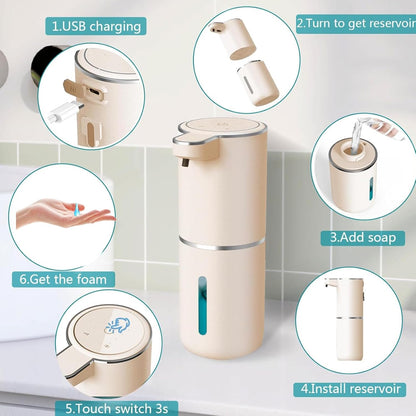 Automatic Soap Dispenser – Touchless Foaming Soap Dispenser 400ml USB Rechargeable Dispenser Electric Wall Mounted 4levels Adjustable Foam Soap Dispenser Pump for Bathroom Kitchen(Silver)