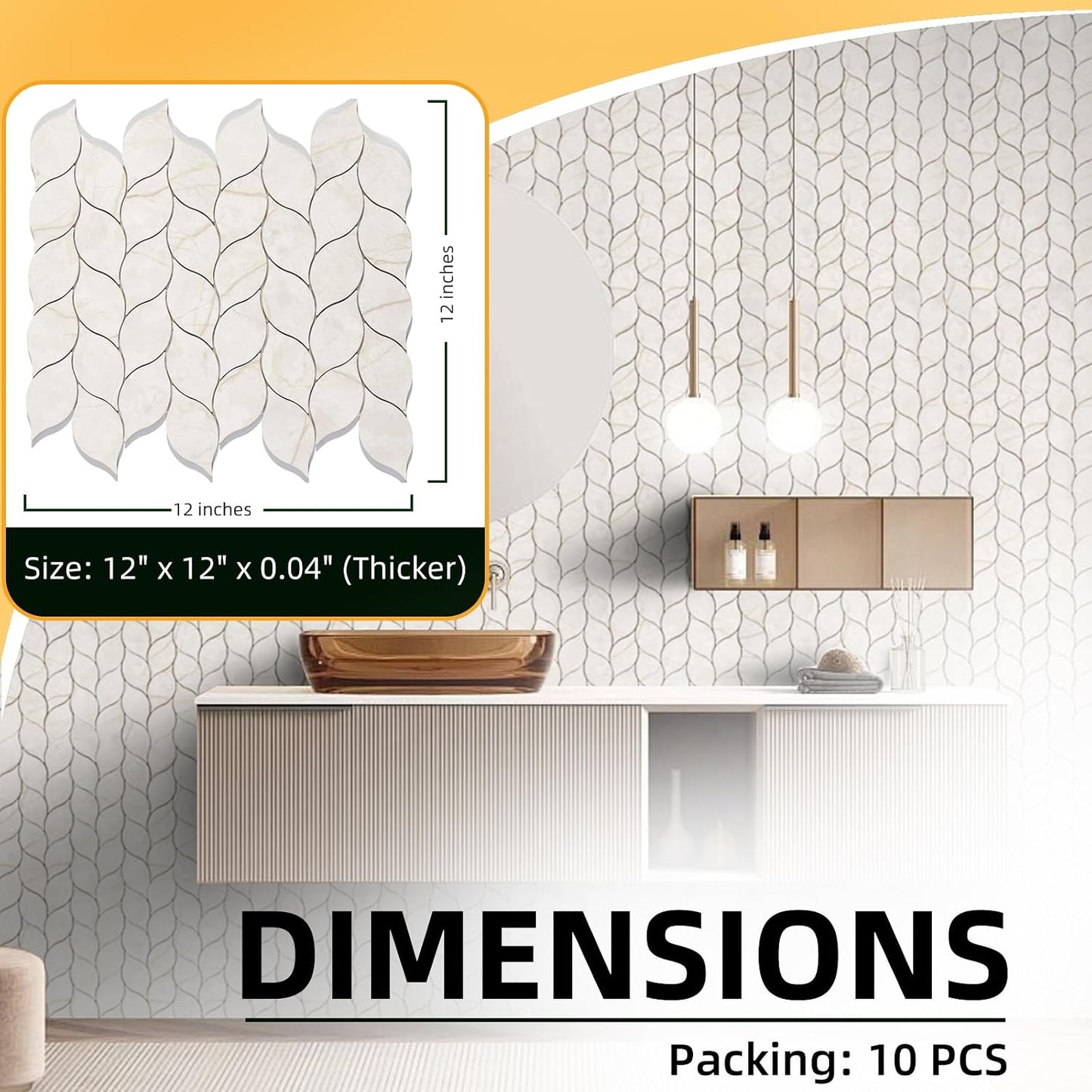 Tilingview 10-Sheet Peel and Stick Backsplash Tile for Kitchen, Self-Adhesive Mosaic Glossy Leaf Stick on Wall Tile with Gaps (Leaf Beige)