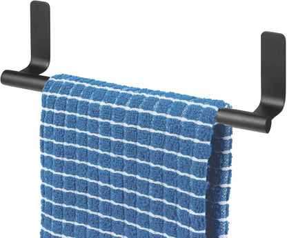 mDesign Steel Wall-Mounted Towel Rack Storage Holder - Self-Adhesive Space Saving Bar for Kitchen, Holds Hand and Dish Towels, Stick on Doors, Cabinet, Cupboard, Omni Collection, 2 Pack, Graphite Gray