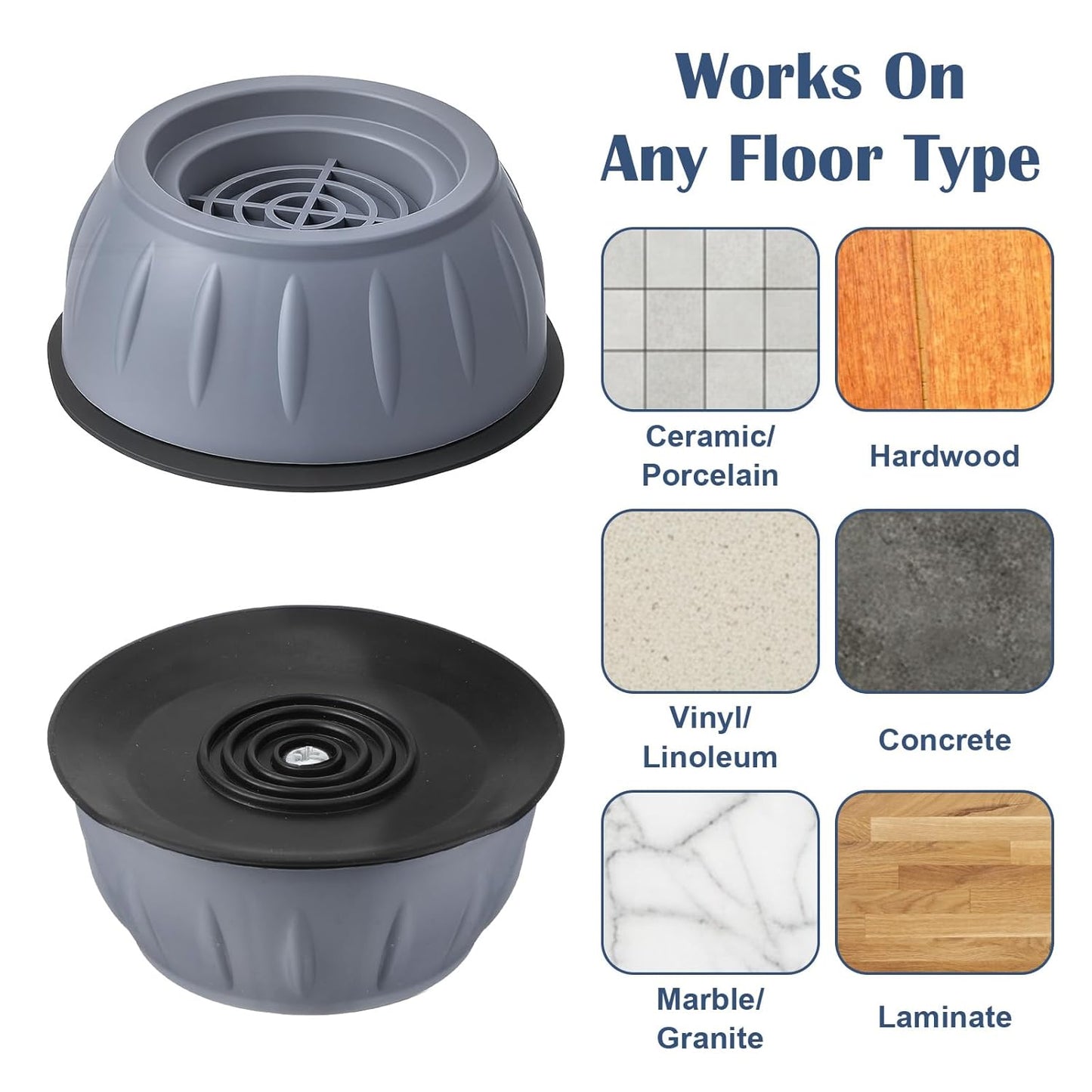 Washer Anti Vibration Pads, 4 Pcs Anti Vibration Pads for Washing Machine and Dryer - Reduce Noise, Stop Moving Shaking Walking, Rubber Feet Stabilizer, Universal Size