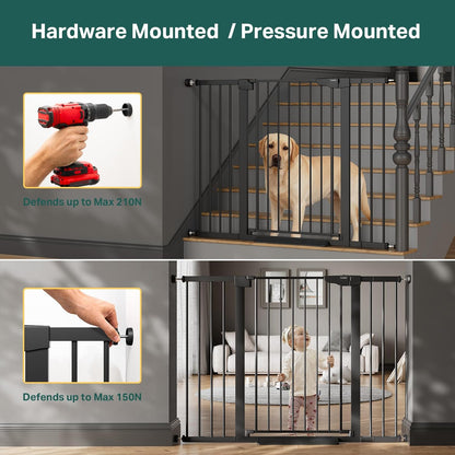 Cumbor 29.7-48" Baby Gate for Stairs, Mom's Choice Awards Winner-Dog Gate for Doorways, Auto Close Safety Pet Gate for Dogs Indoor, Easy Install Pressure Mounted Child Gate with Walk Thru Door, Brown