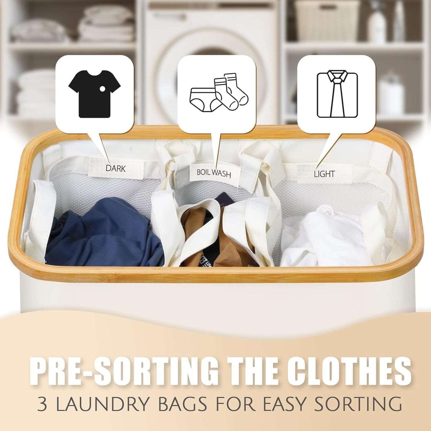 Hampers for Laundry Basket with Lid, 160L Extra Large 3 Section Clothes Divided Organizer for Bedroom, Laundry Room, Dirty Clothing Hamper, Black
