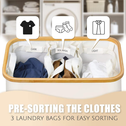 Hampers for Laundry Basket with Lid, 160L Extra Large 3 Section Clothes Divided Organizer for Bedroom, Laundry Room, Dirty Clothing Hamper, Black