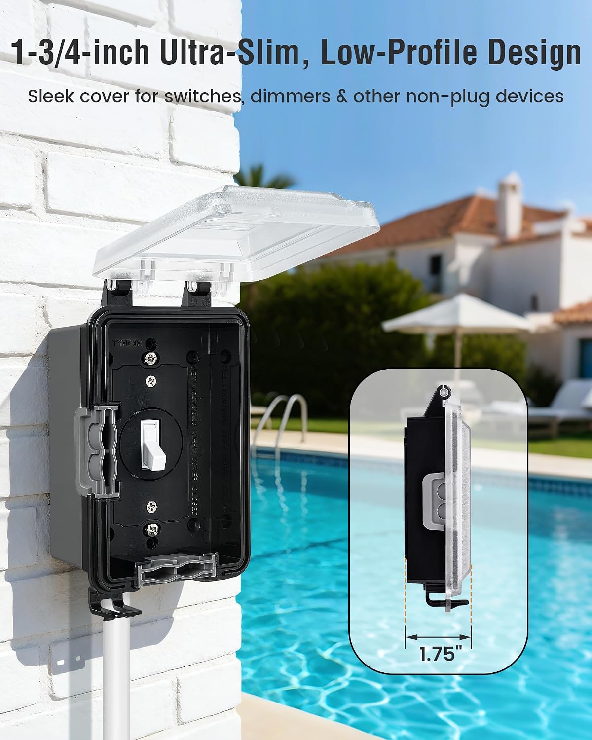 SURAIELEC Extra-Deep Outdoor Outlet Cover, 1-Gang, 4" Extra-Deep Receptacle Cover, NEMA 3R Weatherproof, Horizontal/Vertical Mount, Compatible with GFCI, Duplex Outlets & Switches, Black, 1-Pack